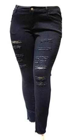 Jack David Womens Plus Size Stretch Distressed Ripped Skinny Black Denim Jeans Pants (L0023XL) - ... | Walmart (US)