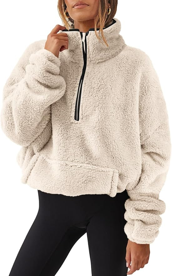 ANRABESS Women Long Sleeve Oversized Half Zip Fleece Sweatshirt Soft Sherpa Fleece Pullover Top W... | Amazon (US)