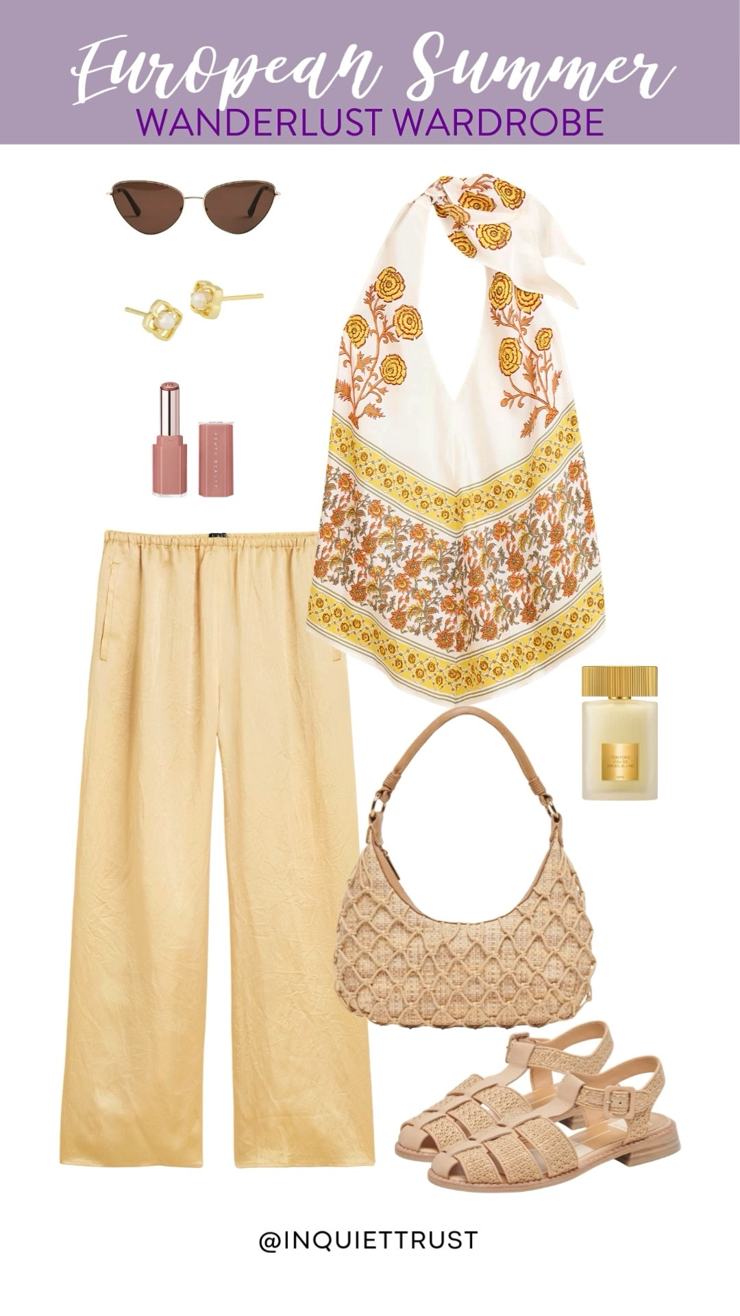 What's more to life than channeling a European summer and recreating this sleek and classy outfit? Love the combination of this printed halter top with the satin pants paired with a raffia woven shoulder bag, fisherman sandals, and cat-eye sunglasses.
#fashioninspo #wanderlust #summerlooks #casualchic

#LTKStyleTip #LTKU #LTKSeasonal