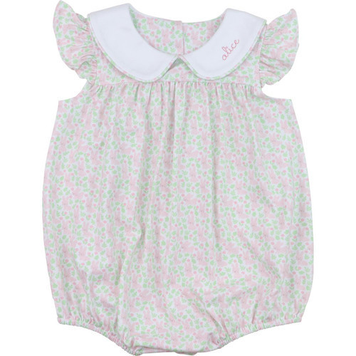 Pink And Green Knit Bunny Print Bubble | Cecil and Lou