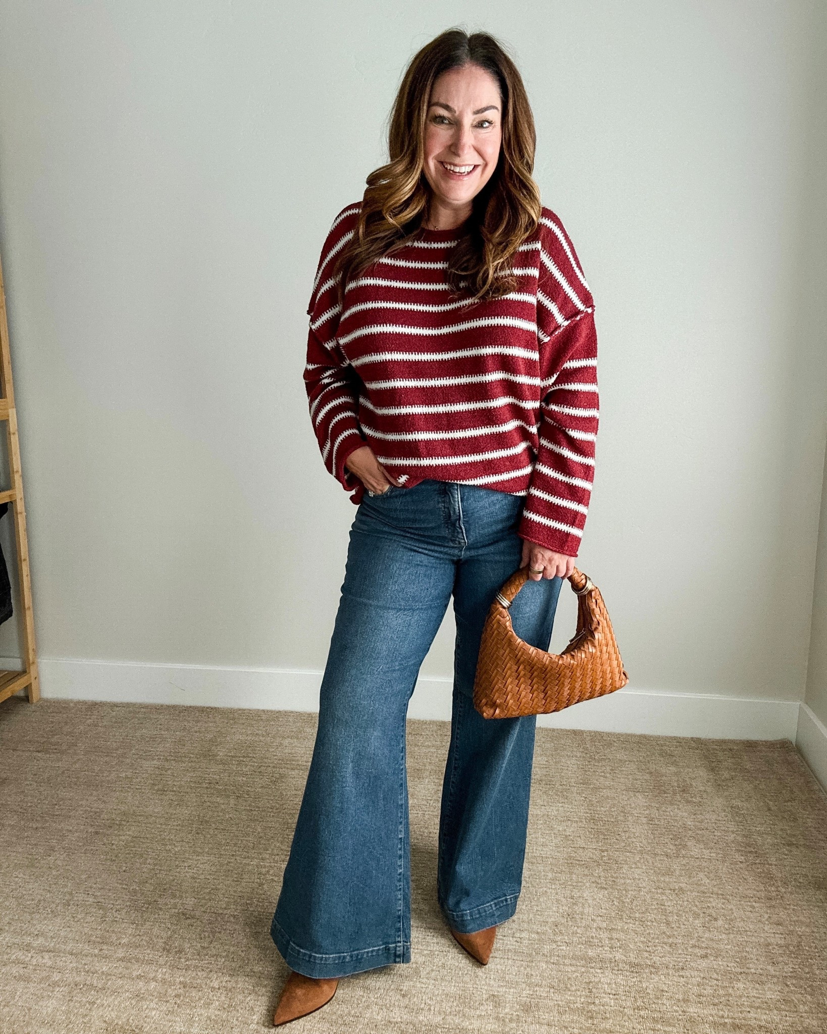 Fall Everyday Burgundy Striped Oversized Sweater and Wide Leg Trouser Jeans || Wearing sweater in L and Pants in size 32 (Sia style)
 

#LTKSeasonal #LTKMidsize #LTKOver40