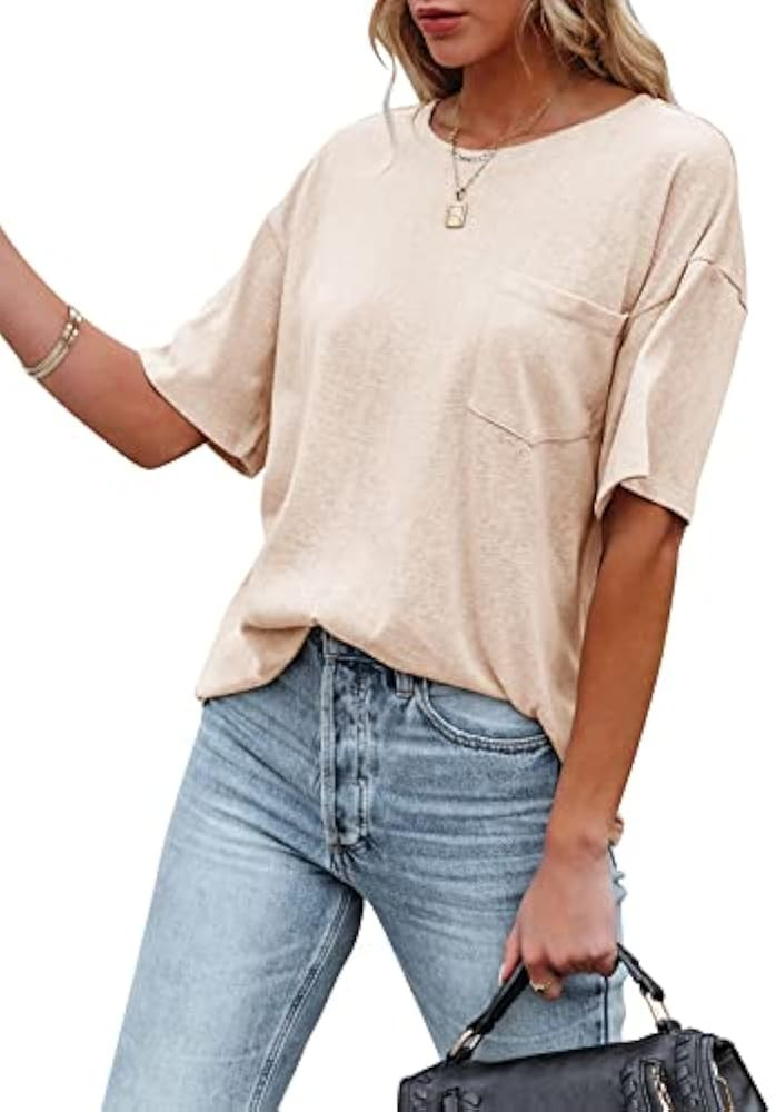 Fanway&EC Women's Short Sleeve T-shirts Casual Crewneck Tees with Pocket Summer Basic Tops | Amazon (US)