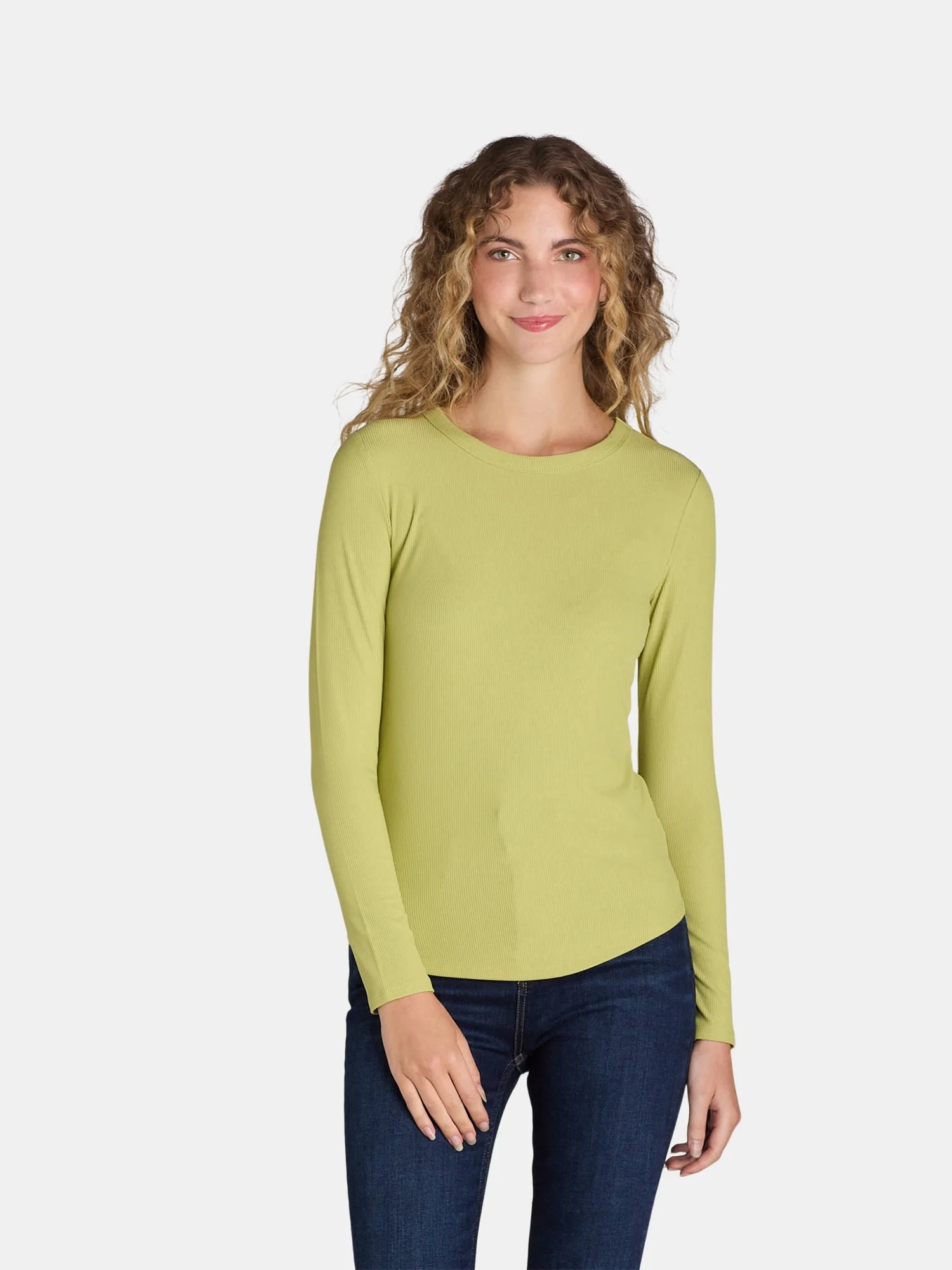 No Boundaries Ribbed Crewneck Tee with Long Sleeves, 1 or 2-Pack, Women's | Walmart (US)