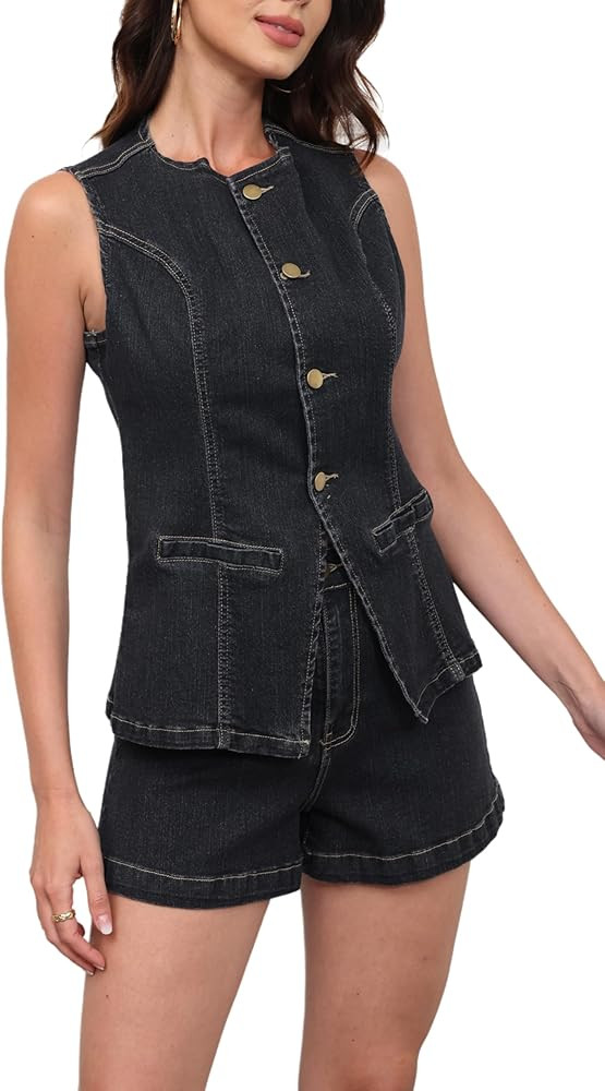 acelyn Women’s Business Casual Outfits 2 Piece Denim Set Sleeveless Blazer Vest & Short Set Jea... | Amazon (US)