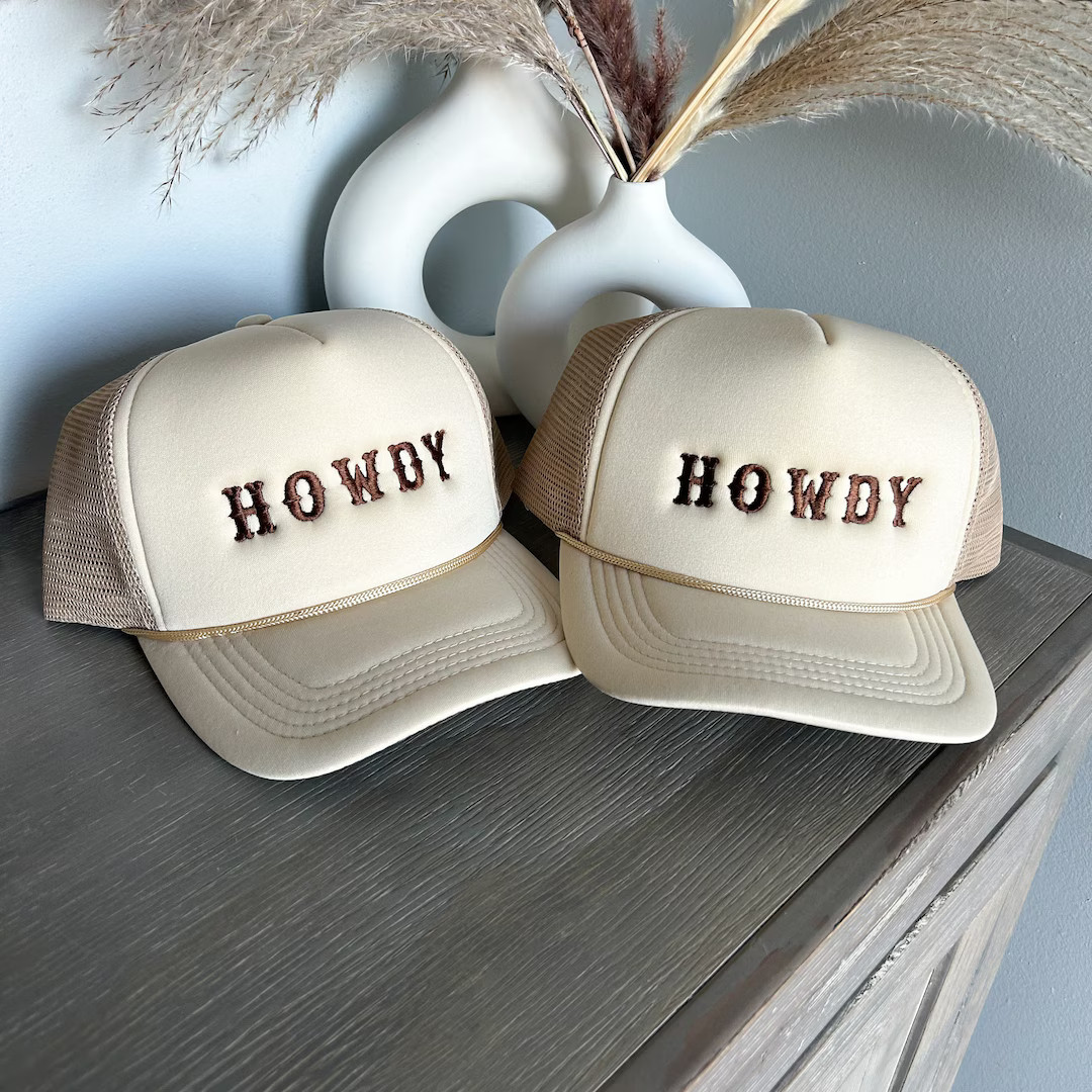 Tan Howdy Embroidered Hat for Western Wear, Western Cowgirl Trucker Hat for Women, Bachelorette N... | Etsy (US)