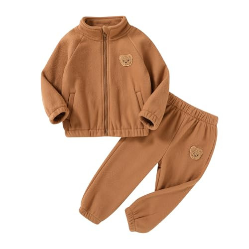 Happy Town Toddler Fall Clothes for Boys Baby Girls Sweatsuits Winter Zipper Sweatshirt Jogger Sweatpants Outfits Set(Brown,18-24 Months) | Amazon (US)