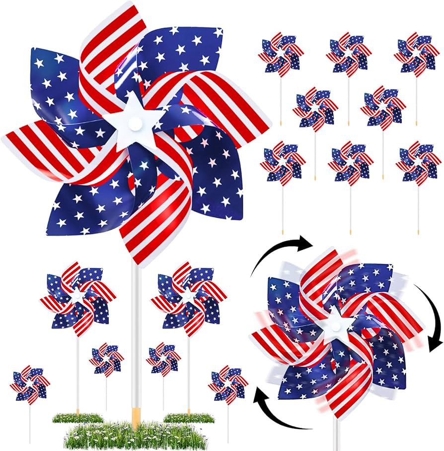 Gushu 20pcs Fourth of July Pinwheels,Red White and Blue 4th of July Decorations American Flag Pin... | Amazon (US)