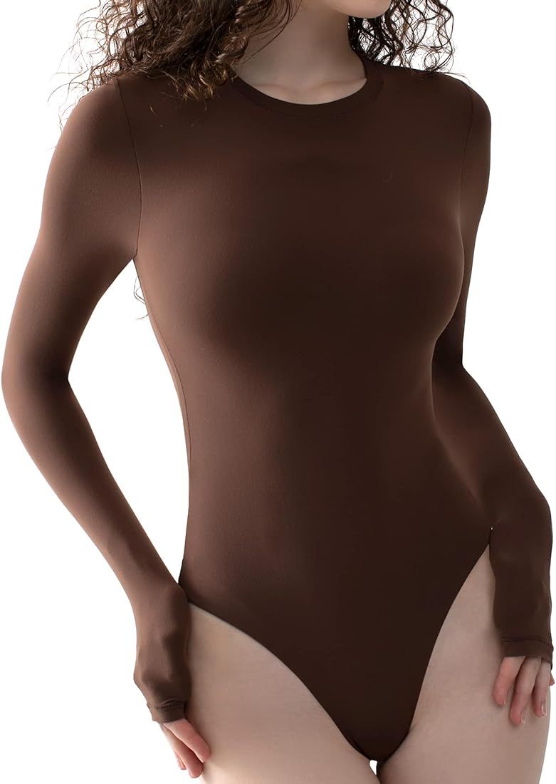 Women's Crew Neck Long Sleeve Bodysuit Sexy Tops Sharp Collection | Amazon (US)