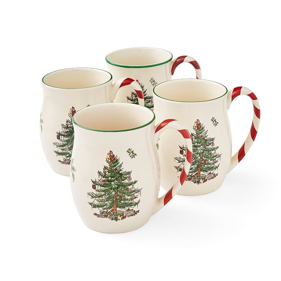 Spode Christmas Tree 14 oz Holiday Mugs (Set of 4) - Festive Coffee Cups with Peppermint Candy Ca... | Amazon (US)