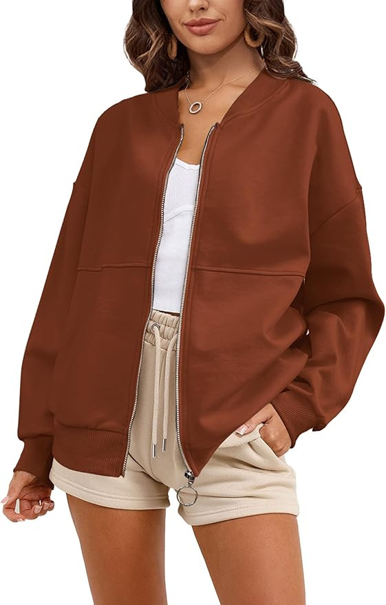 SuperPrity Women Crewneck Zip Up Sweatshirts Long Sleeve Oversized Jacket Coat Pocket Casual Hood... | Amazon (US)
