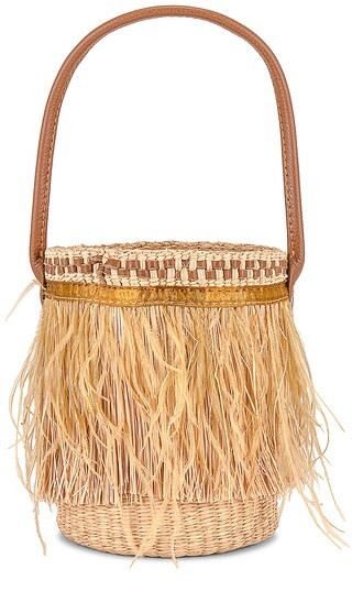 Feathers Mini Bucket Bag in Beige | Revolve Clothing (Global)