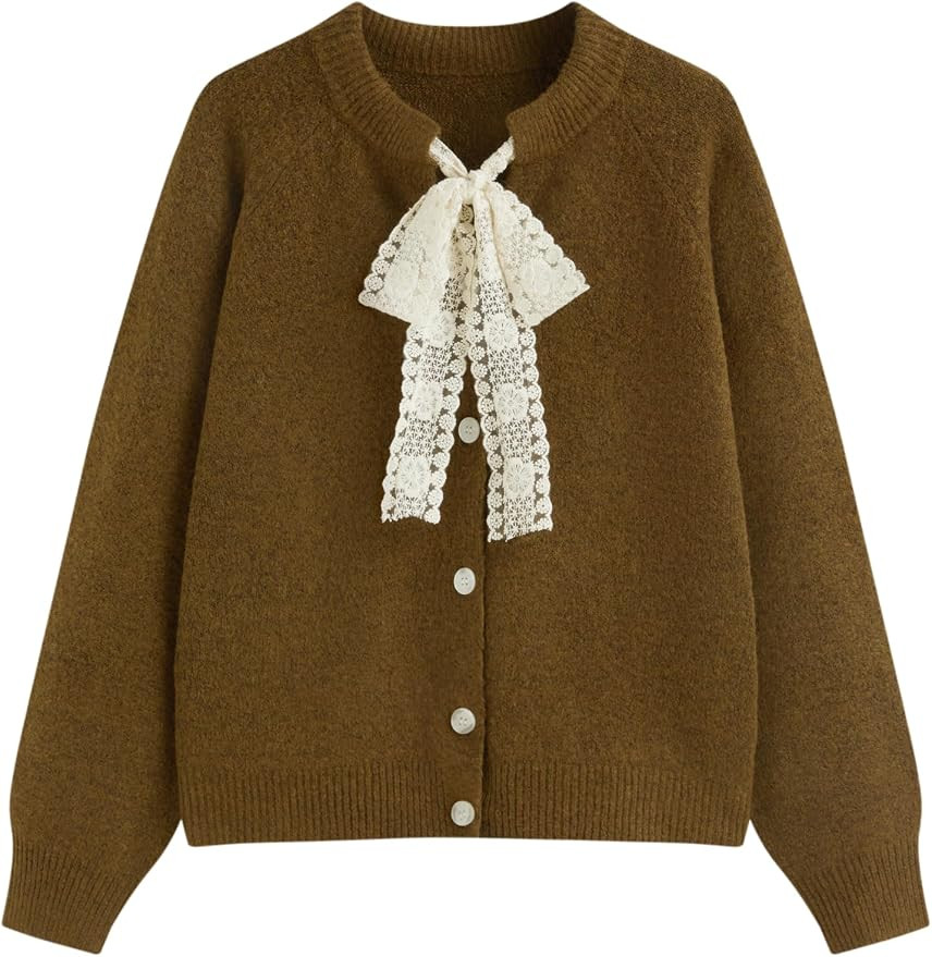 CIDER Women's Cute Bow Wool Knit Cardigan Long Sleeve Sweater | Amazon (US)