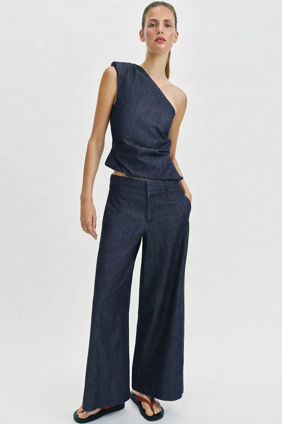 LINEN BLEND WIDE-LEG TROUSERS | Zara UK
