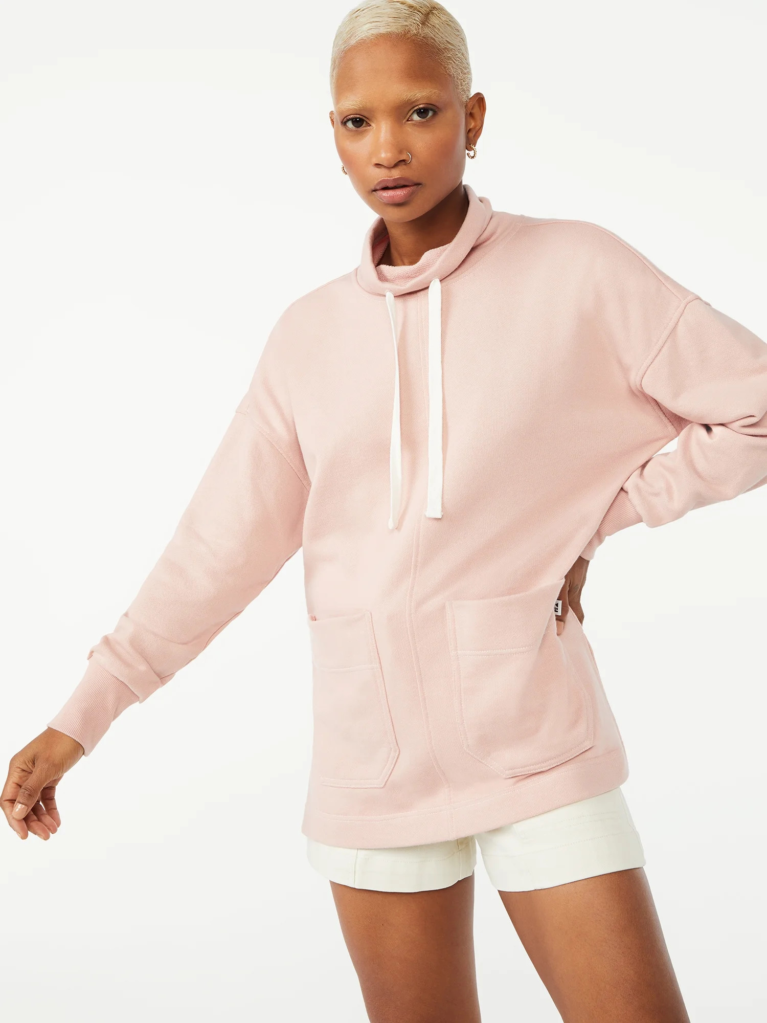 Free Assembly Women's Funnel Neck Sweatshirt with Patch Pockets | Walmart (US)