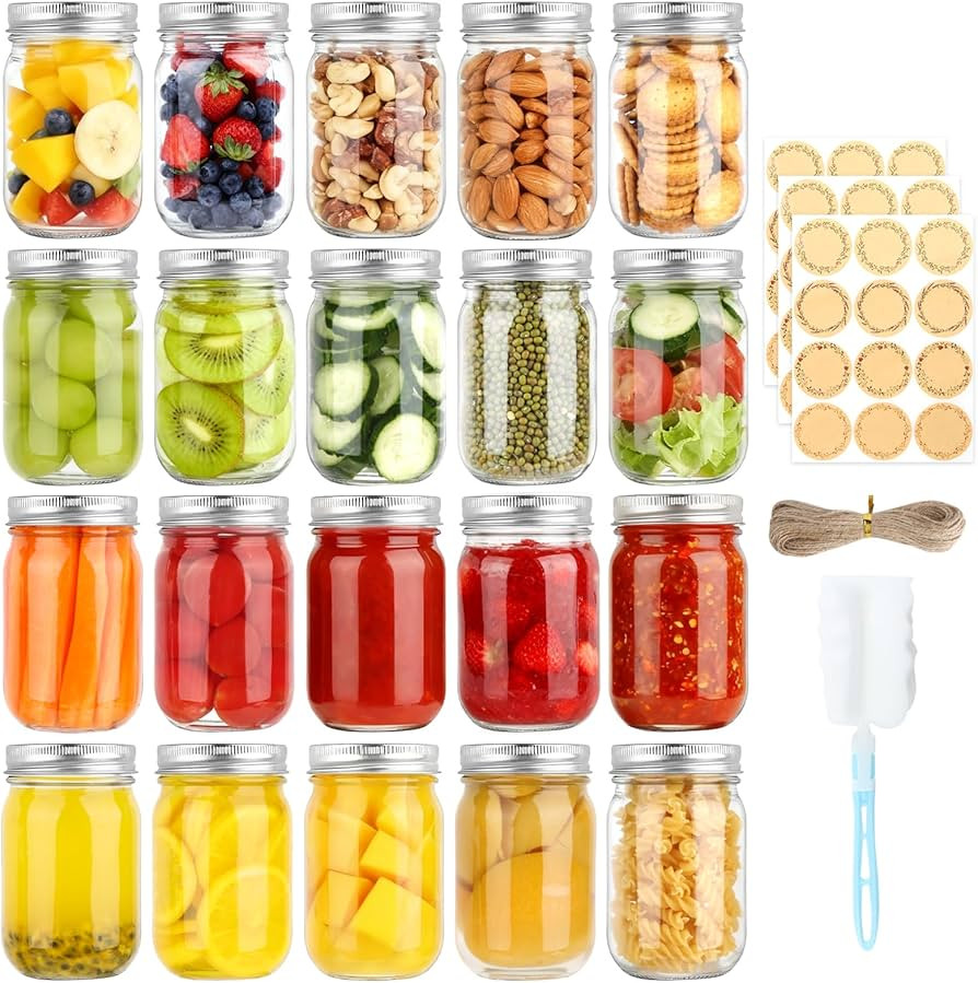 20 Pack 12 oz Mason Jars with Lids and Bands, Regular Mouth Canning Jars, Clear Glass Jars for Ca... | Amazon (US)