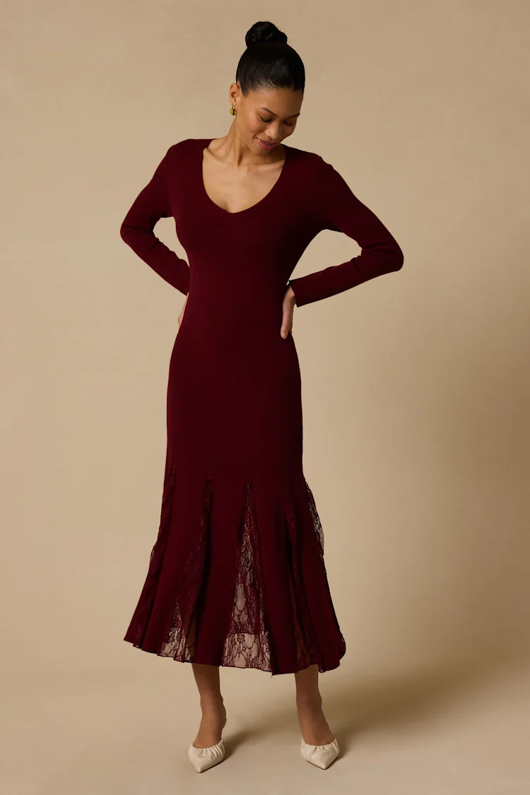 Hollins Wine Red Lace Sweater Dress | Lulus