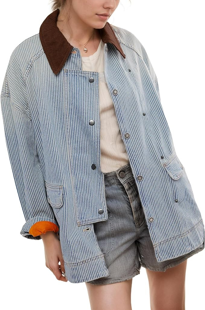 Kedera Oversized Striped Jean Denim Jacket | Amazon (US)