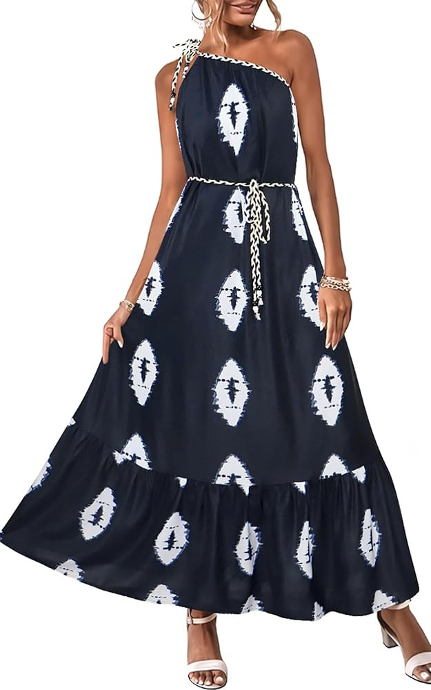 ECOWISH Womens Summer Maxi Dress Casual One Shoulder Midi Dresses Beach Vacation Boho Floral Long... | Amazon (US)