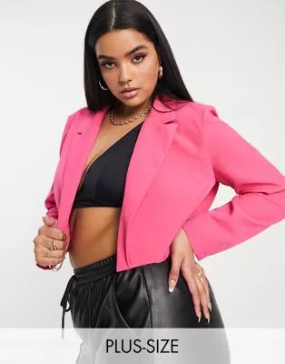 Missgudied Plus tailored cropped blazer in bright pink - part of a set | ASOS (Global)