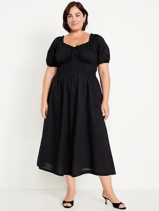 Fit & Flare Puff-Sleeve Midi Dress | Old Navy (CA)