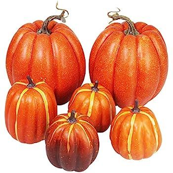 Winlyn Package of 6 Assorted Size Harvest Artificial Pumpkins for Halloween, Fall and Thanksgivin... | Amazon (US)