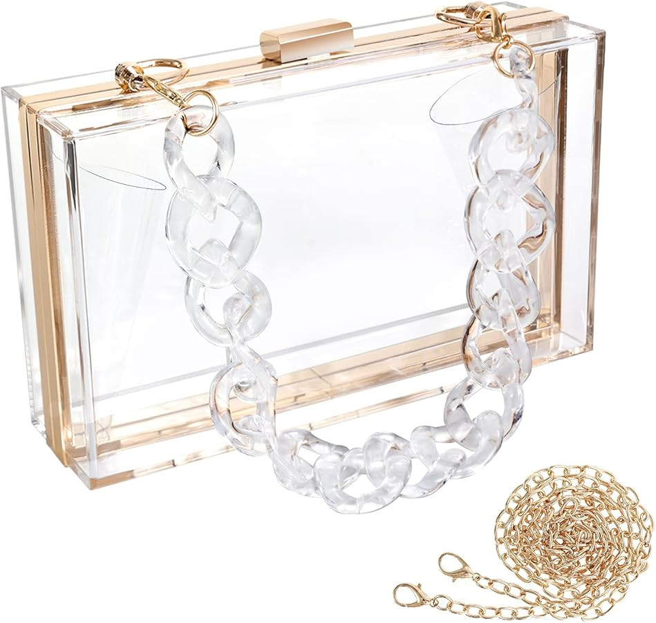 WJCD Clear Purses For Women Acrylic Clear Clutch Bag,Clear Purse Clear Clutch Purse Shoulder Hand... | Amazon (US)