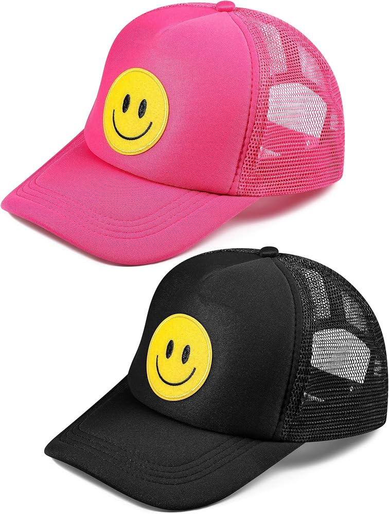 2 Pcs Smile Face Baseball Cap Smile Trucker Hat Mesh Adjustable Baseball Cap Retro Preppy Hats fo... | Amazon (US)