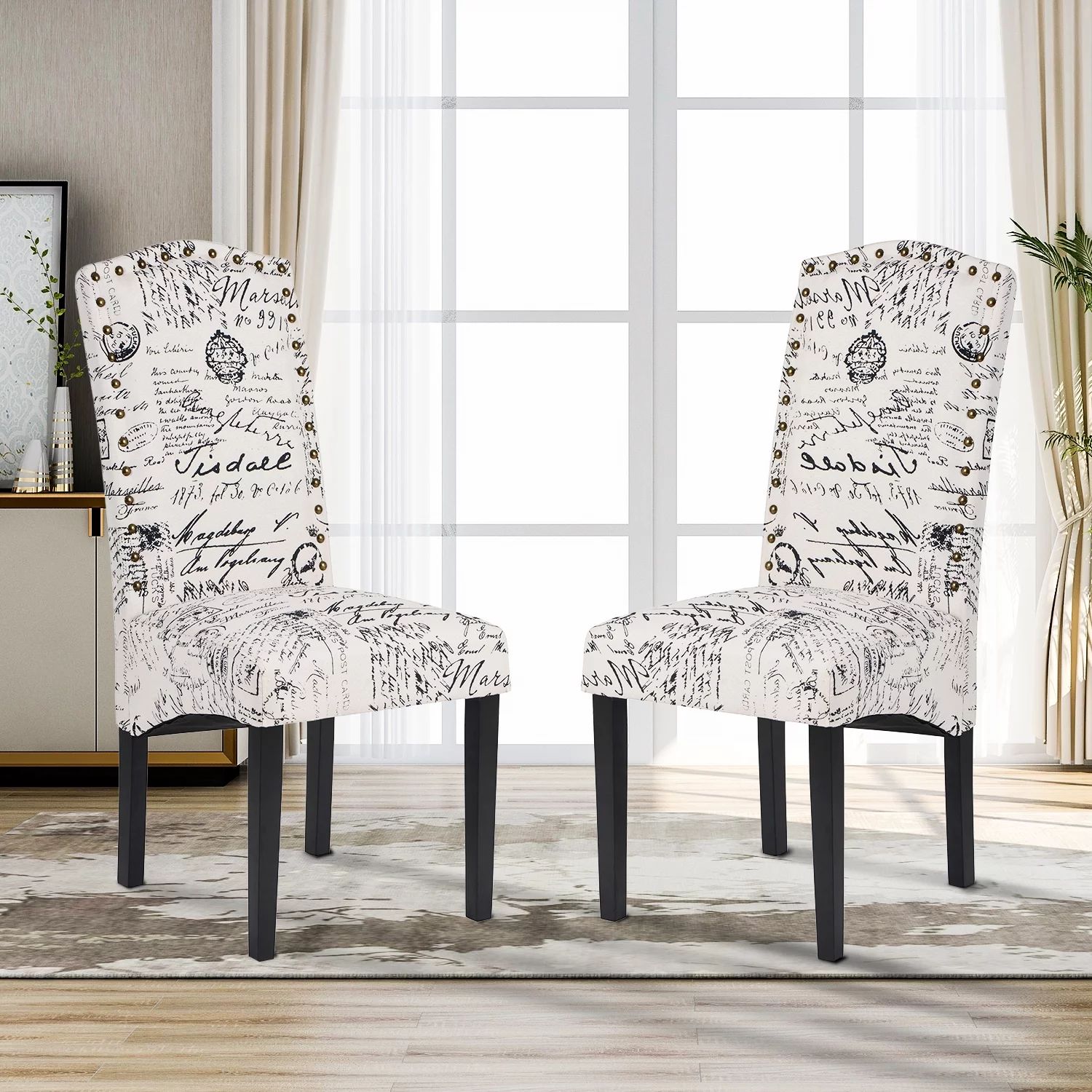 Lowestbest Modern Dining Chairs Set of 2, Fabric Tufted High Back ArmlessChairs with Wood Legs, A... | Walmart (US)