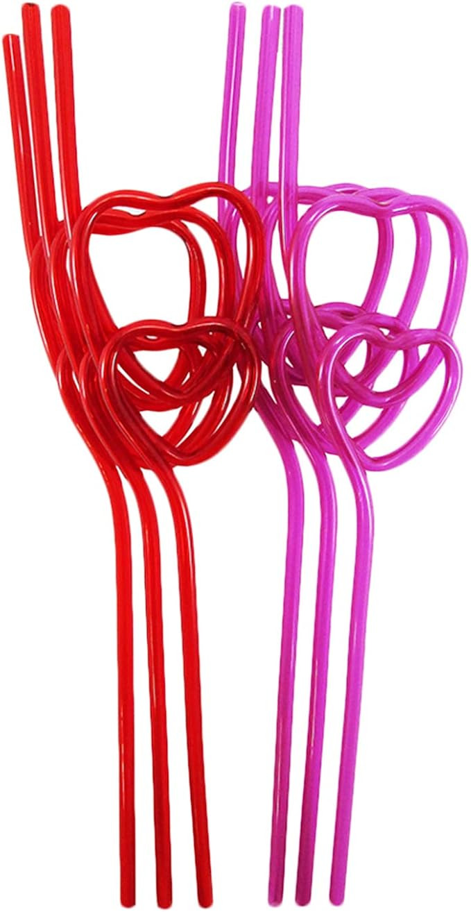 Krazy Straws 6 Count Valentine's Day Heart Loopy Drinking Straws | Pink Red Love Party Reusable A... | Amazon (US)