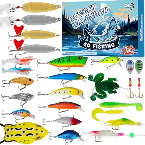 Fishing Advent Calendar 2024 for Man Adult Teen - 24 Days Christmas Countdown Fishing Lure Tackle Set - Xmas Surprise Fish Gift for Father Boyfriend | Amazon (US)