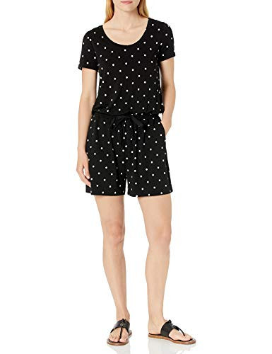 Amazon Essentials Women's Casual Summer Short-Sleeve Scoop Neck Romper with Elastic Waist, Black Dots, X-Large | Amazon (US)