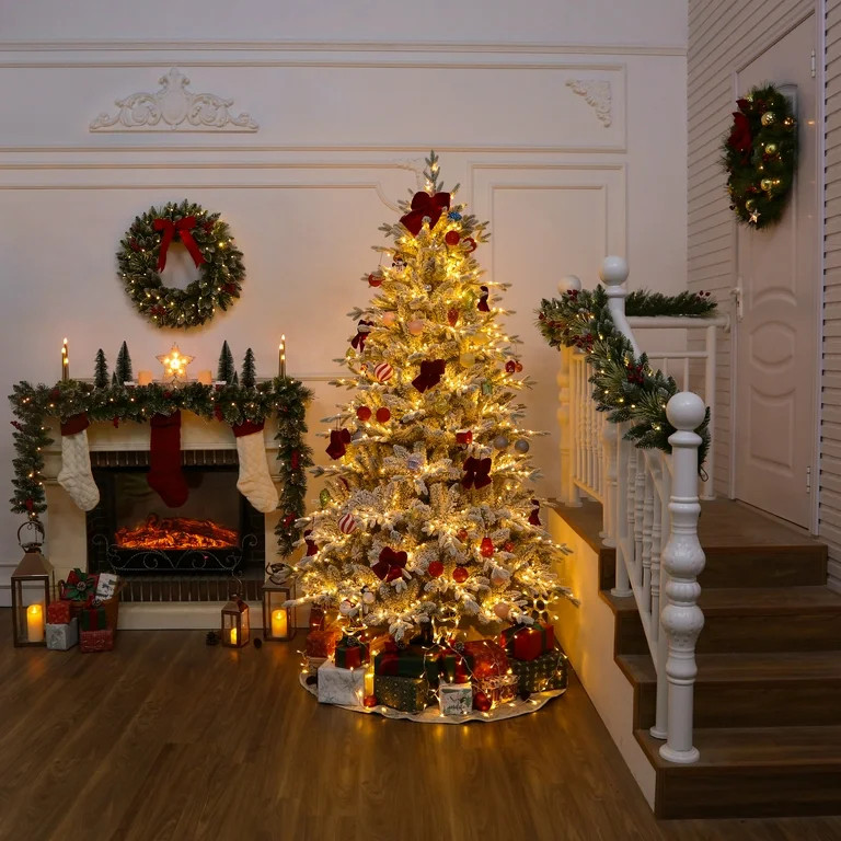 7.5' Prelit Flocked Sparkle Northern Fir LED - Walmart.com | Walmart (US)