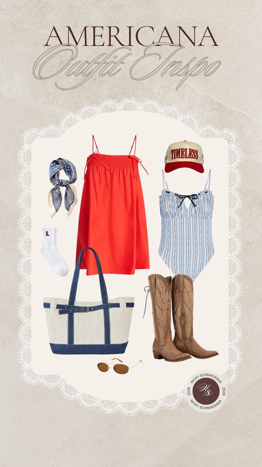 Americana outfit inspo for last minute Fourth of July outfit!
Red dress
Gingham swimsuit 
Cowgirl boots

#LTKootd #LTKSeasonal #LTKTravel