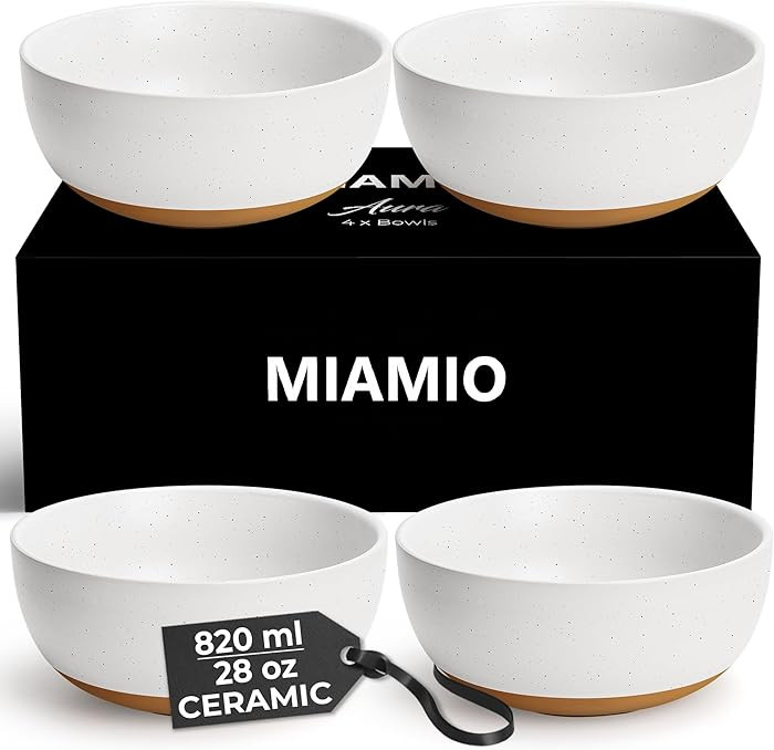 MIAMIO – Set of 4, 820 ml Ceramic Soup Bowls/Cereal Bowl Set for Salad, Oatmeal, Fruit, Rice ... | Amazon (CA)