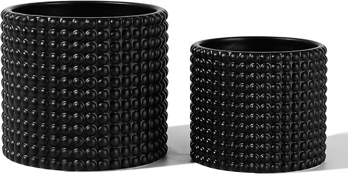 Black Ceramic Vintage Style Hobnail Patterned Planter Pots - POTEY 6 and 5 Inch Containers with W... | Amazon (US)