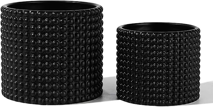 Black Ceramic Vintage Style Hobnail Patterned Planter Pots - 6 and 5 Inch Containers with Waterin... | Amazon (US)