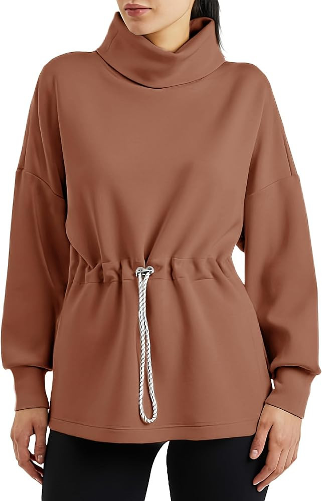 Women's Turtleneck Sweatshirts Long Sleeve Pullover Tops Side Slit Tunic Shirts with Drawstring W... | Amazon (US)