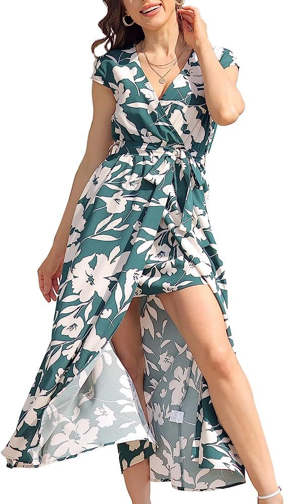 RIROW Women's 2023 Summer Maxi Dress - Floral Printed Faux Wrap V-Neck Sleeveless High Slit with ... | Amazon (US)