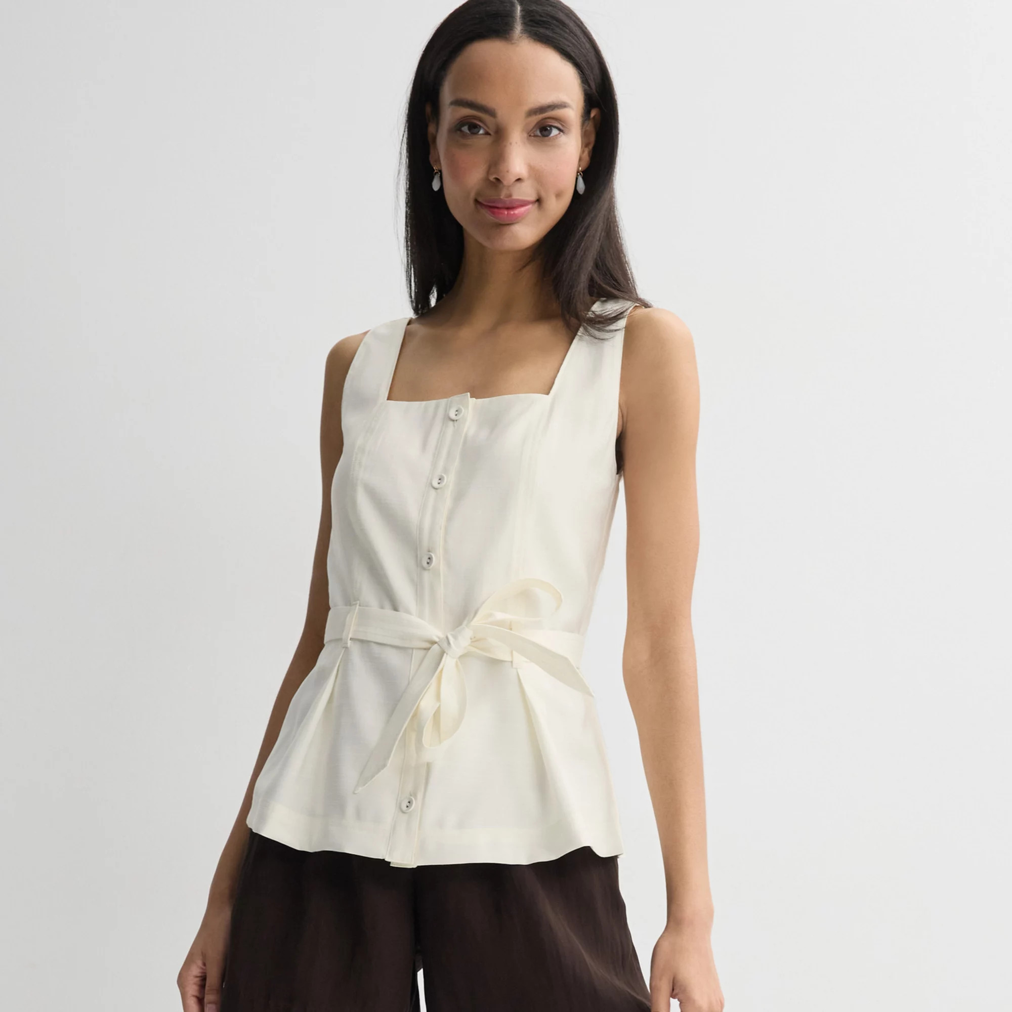 Petite Nine West Sleeveless Belted Square Neck Top | Kohl's