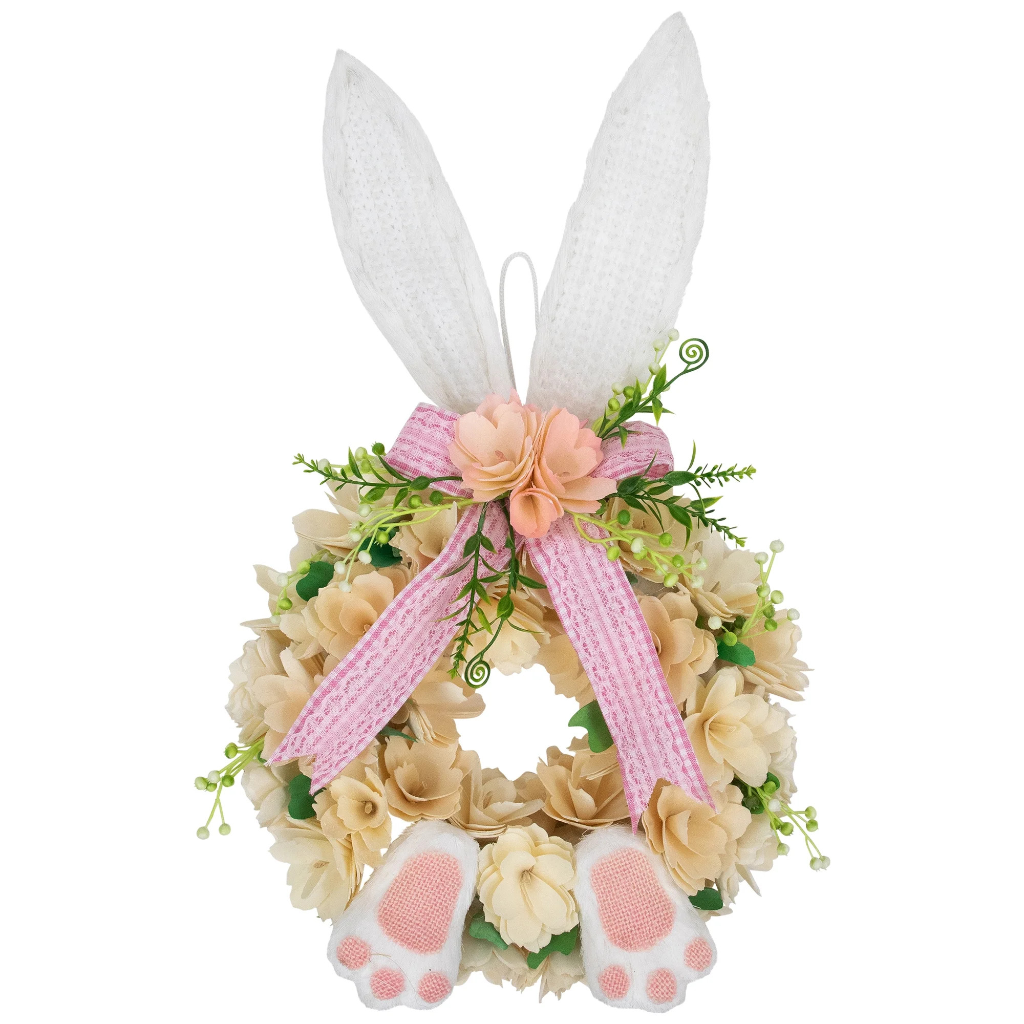 Northlight Wooden Floral Artificial Easter Wreath with Rabbit Ears and Paws - 18" - Walmart.com | Walmart (US)