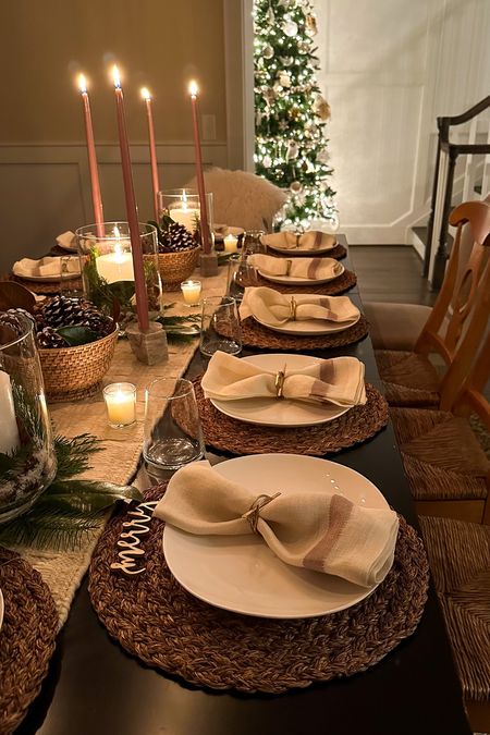 Christmas tablescape!
Large candles on table are 3x4inch, taper candles are spice color