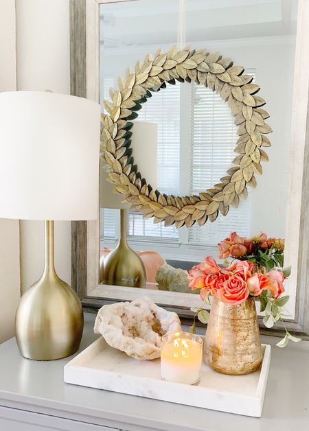A metal wreath on a mirror to add some whimsy! Bedroom decor. Wall decor. Fall decor  

#LTKunder50 #LTKSeasonal #LTKhome