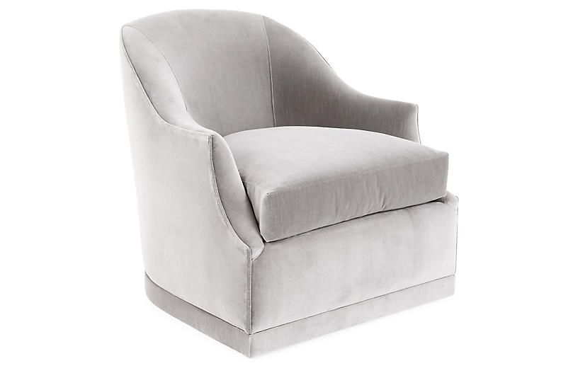 Bridget Swivel Club Chair, Light Gray Velvet | One Kings Lane