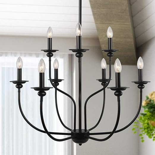 LALUZ Black Chandelier, Farmhouse Light Fixture, 2-Tier 9-Candle French Country Chandelier for Li... | Amazon (US)