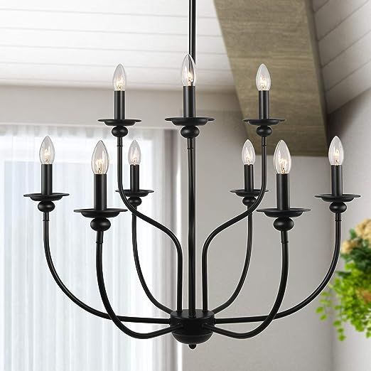 LALUZ Black Chandelier, Farmhouse Light Fixture, 2-Tier 9-Candle French Country Chandelier for Li... | Amazon (US)