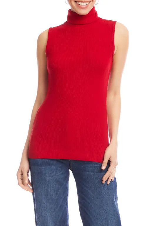 Karen Kane Turtleneck Rib Sleeveless Top in Red at Nordstrom, Size Small | Nordstrom