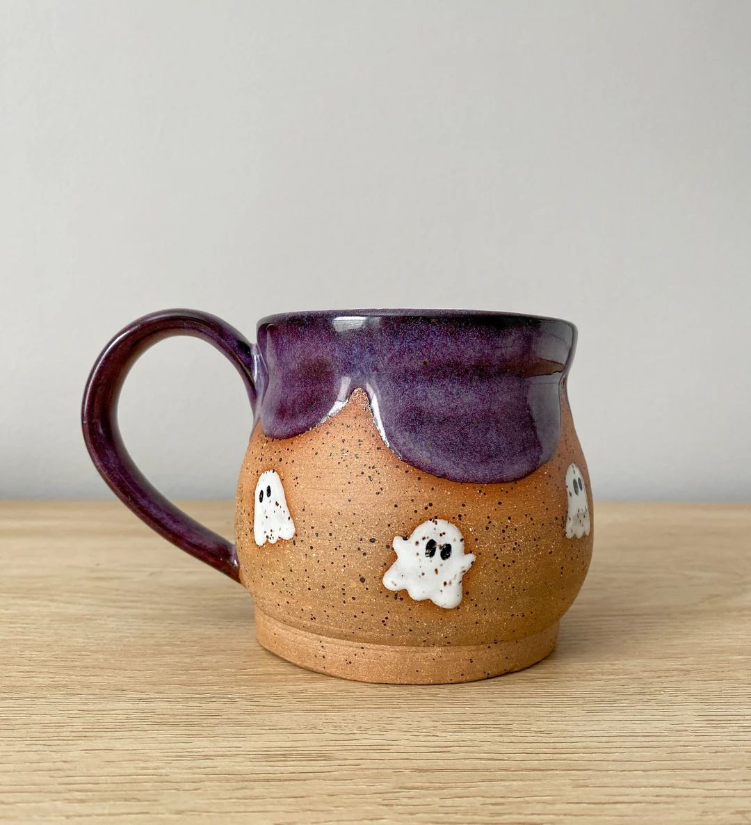 Purple Ghosts Ceramic Mug Handmade Coffee Cup Spooky Mug - Etsy | Etsy (US)