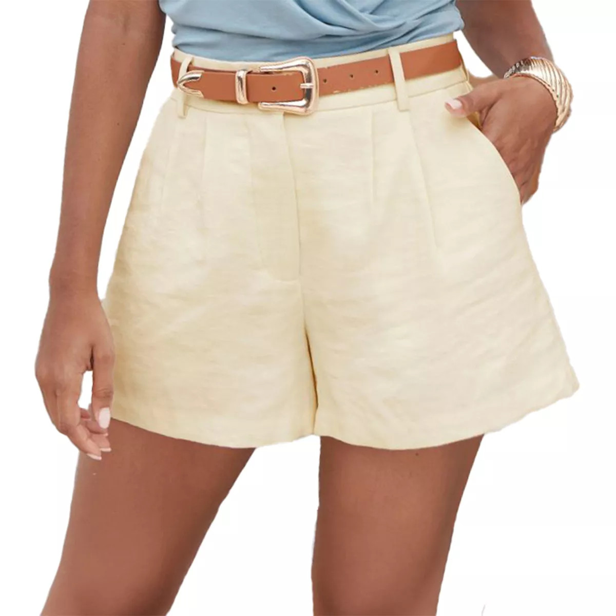 Women's Pleated Wide Leg Shorts - LASCANA - Pale Yellow Solid 14 | Target