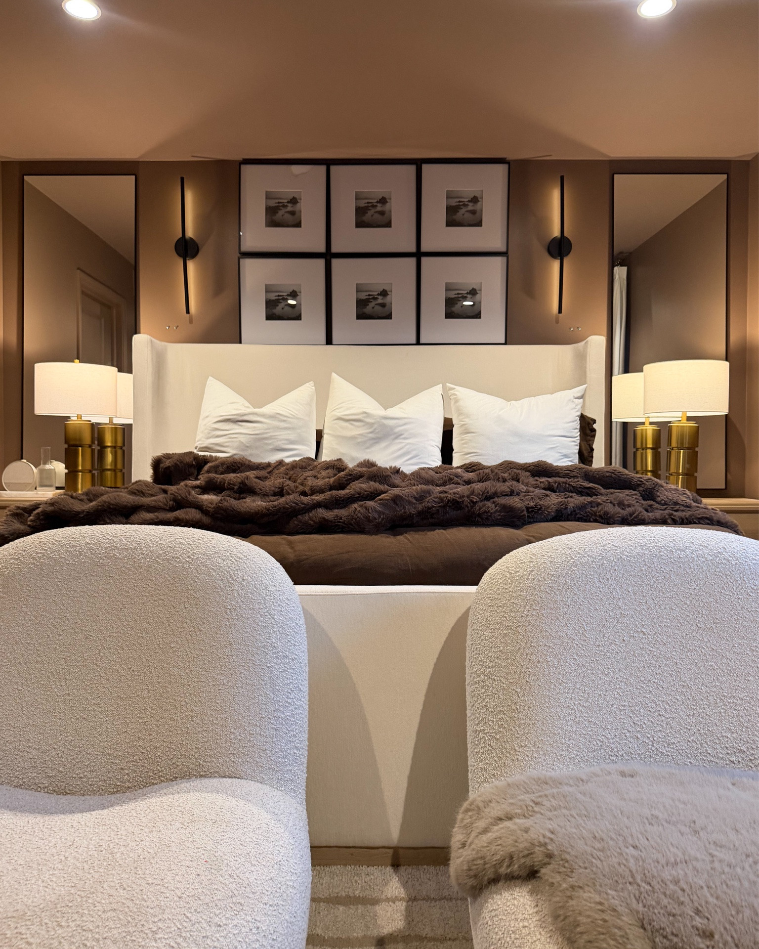 Fall, but make it warm, moody & cozy 🤎🍂 Layered chocolate tones, soft textures, and that warm evening glowmy favorite way to make the bedroom feel extra cozy for the season. Proof you don’t need traditional fall colors to bring fall into your home. ✨

#FallBedroom #CozyBedroom #WarmModern #OrganicModern #FallHome #BedroomInspo #EmmInteriors

#LTKHome