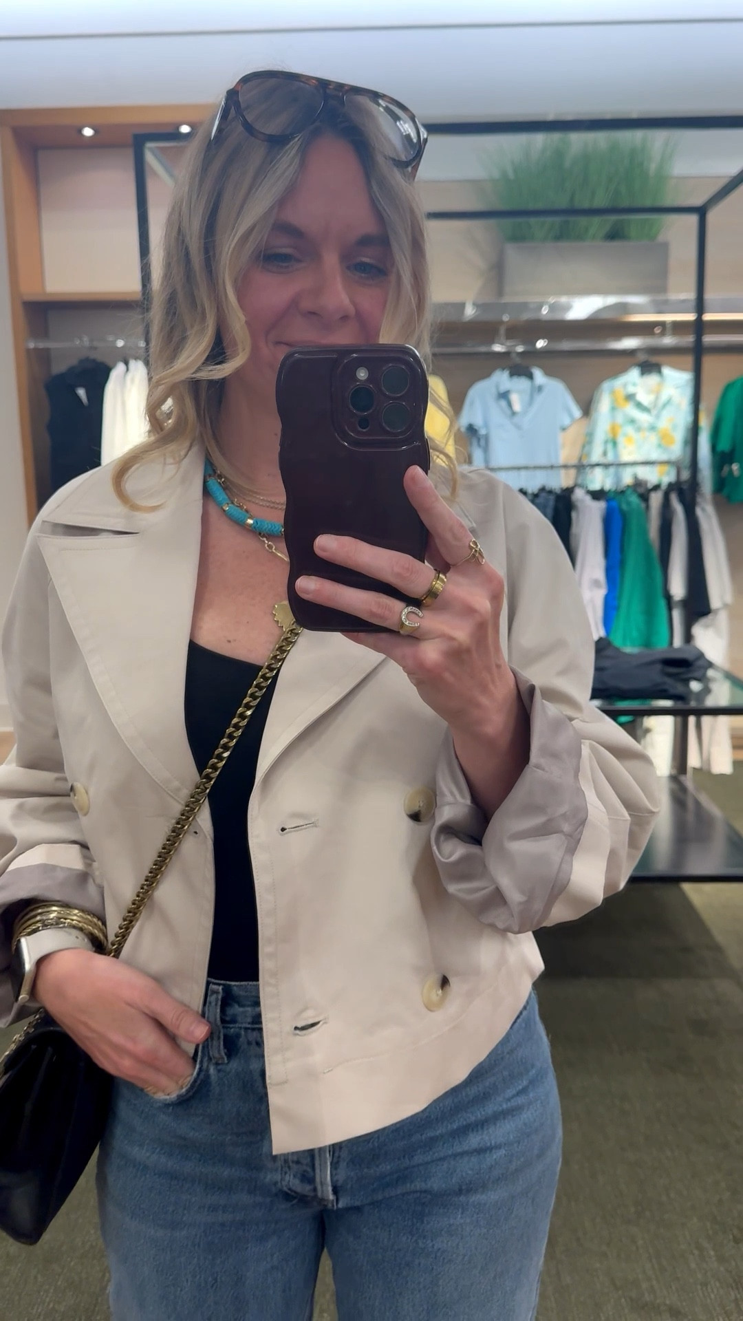 OOTD while pulling for a client appointment ✨ Cropped trench + black bodysuit + straight leg denim + black kitten heel mules + turquoise and gold jewelry. All from my own closet — linked the closest versions I could find so you can shop the look. Everything shoppable below! 👇

#LTKOver40 #LTKootd #LTKdayinmylife